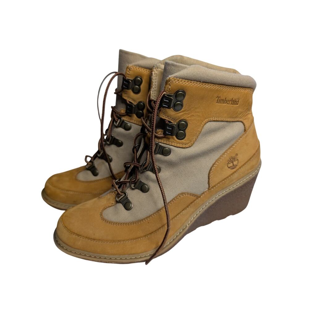 Timberland Women Boots, Amston Wheat Nubuck Leather Wedge Booties, Sz 8.5